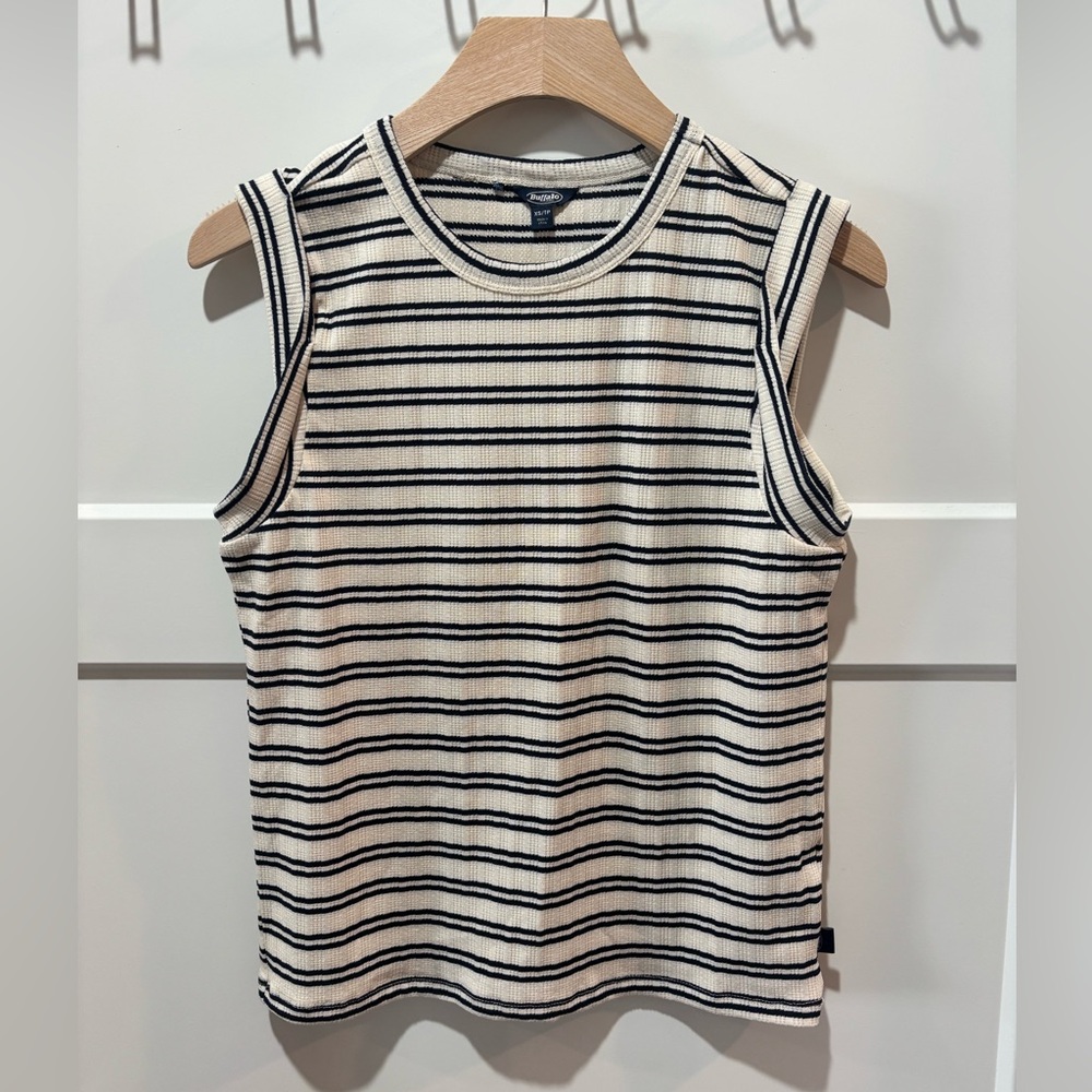 Buffalo Striped Cream and Black Sleeveless Ribbed Tank